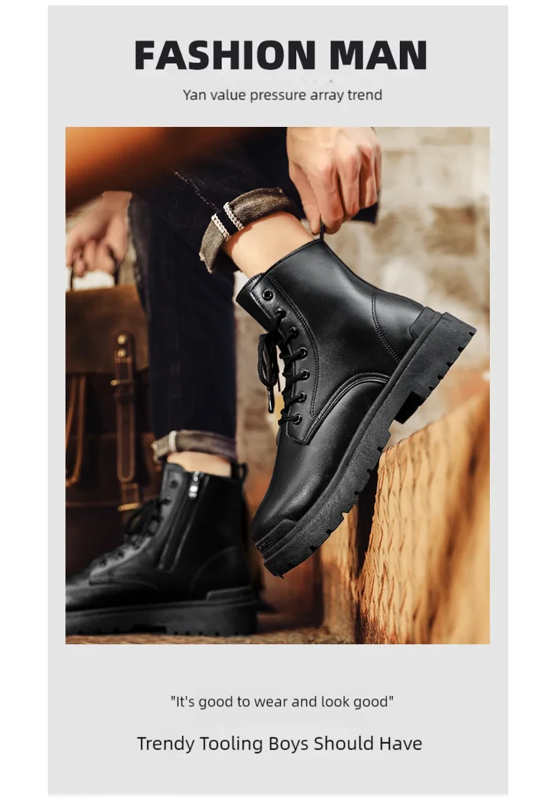 Men's Leather Boots Four Seasons Outdoor Casual Hiking Boots Retro Fashion Work Boots Thick Bottom Ankle Boots Anti-slip 2024