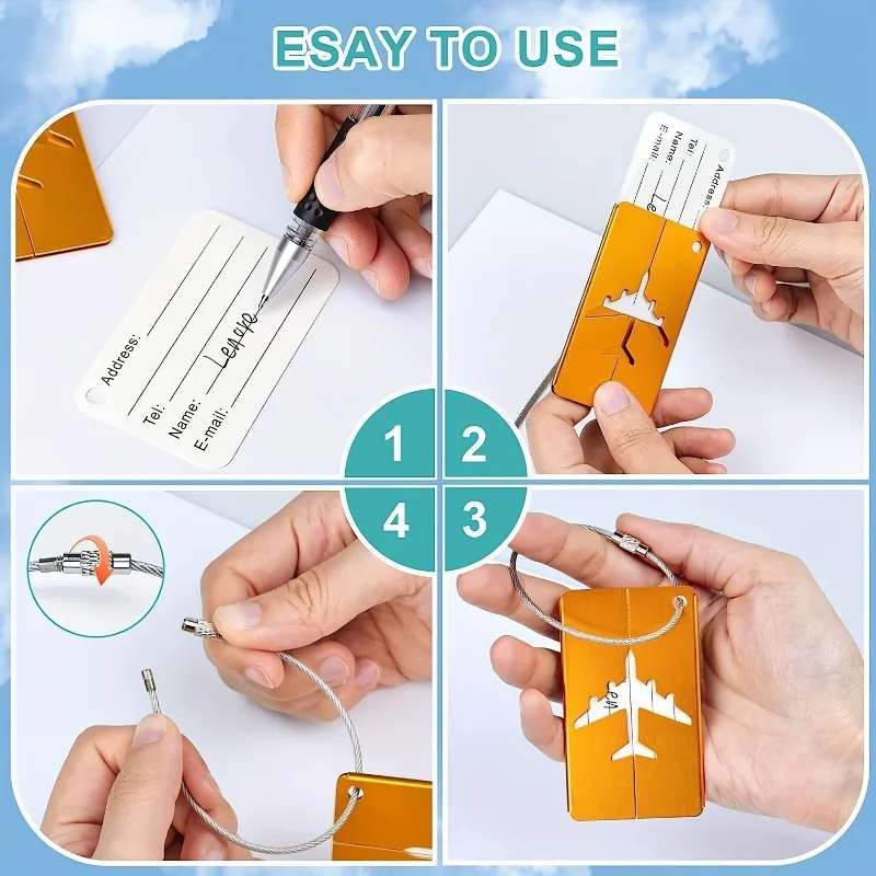 5PCS Durable Aluminum Luggage Tag Fashion Anti-theft Steel Ring Design Luggage Identification Aircraft Check-in Sling Tag