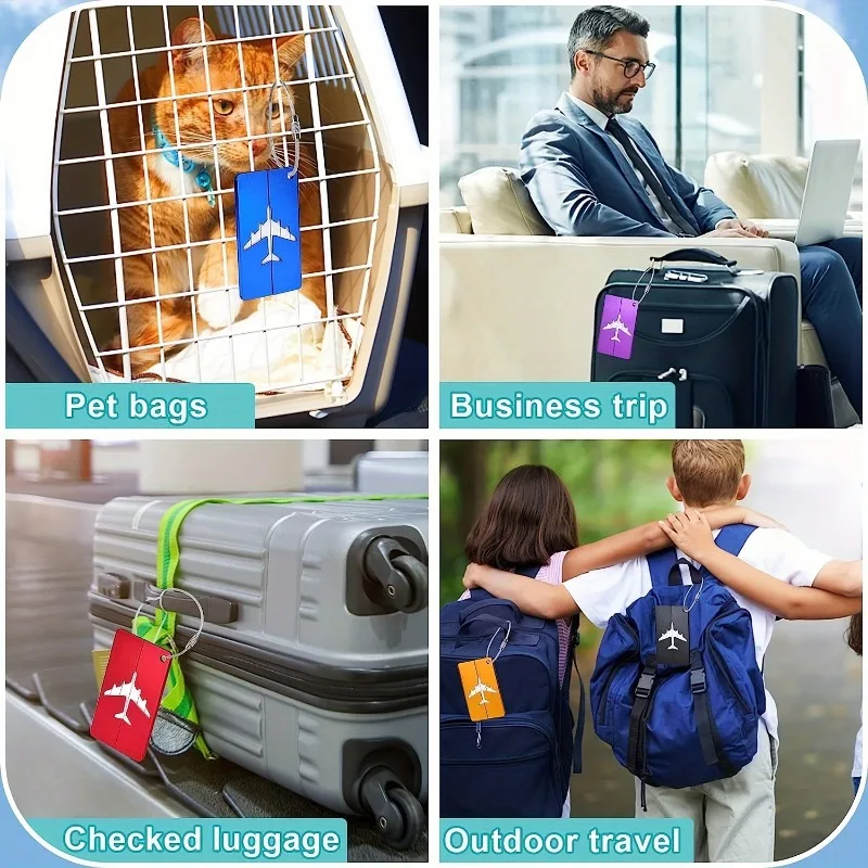 5PCS Durable Aluminum Luggage Tag Fashion Anti-theft Steel Ring Design Luggage Identification Aircraft Check-in Sling Tag