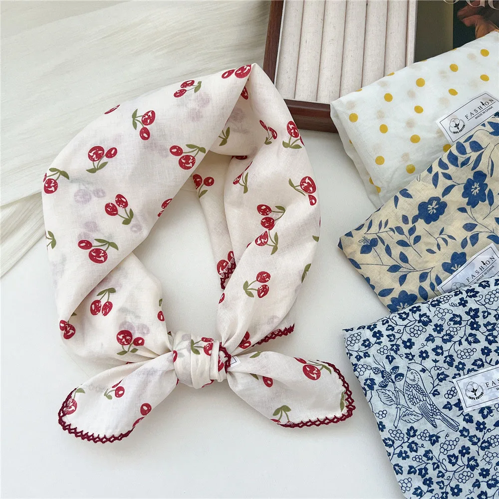 French Cotton Linen Square Hair Scarf Women Girls Spring Summer Korea Hair Band Sweet Scarf Kerchief Girl Headscarf Headdress
