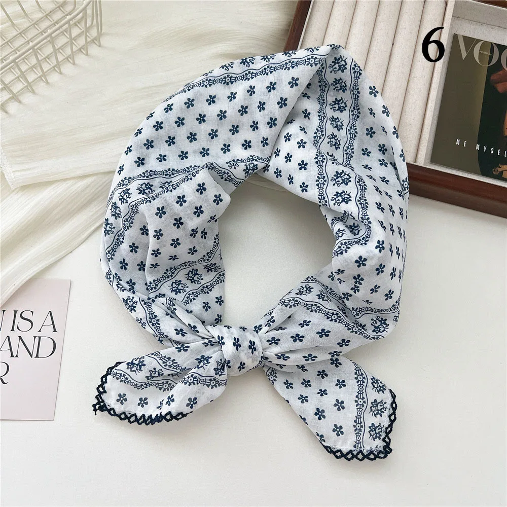 French Cotton Linen Square Hair Scarf Women Girls Spring Summer Korea Hair Band Sweet Scarf Kerchief Girl Headscarf Headdress