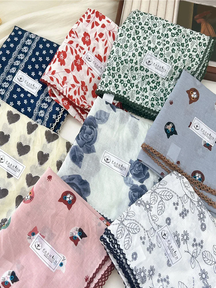 French Cotton Linen Square Hair Scarf Women Girls Spring Summer Korea Hair Band Sweet Scarf Kerchief Girl Headscarf Headdress
