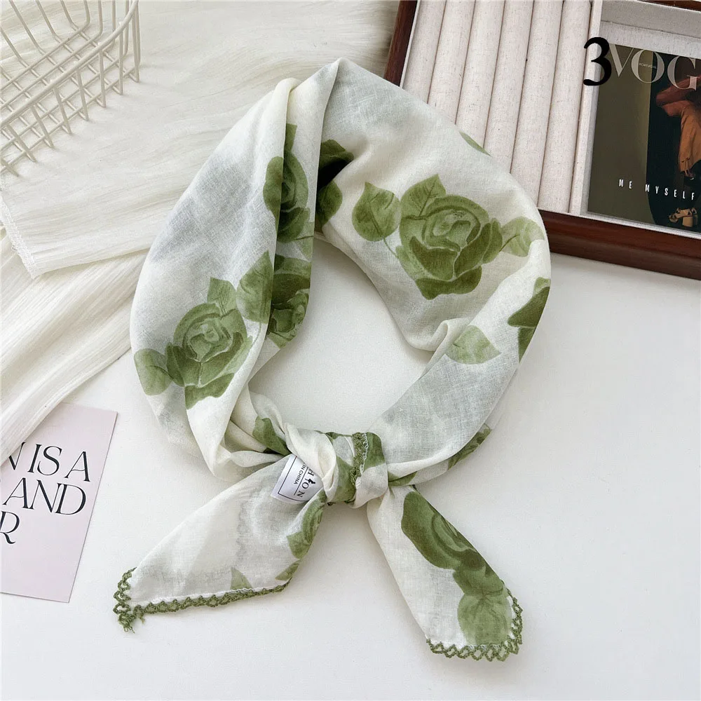 French Cotton Linen Square Hair Scarf Women Girls Spring Summer Korea Hair Band Sweet Scarf Kerchief Girl Headscarf Headdress