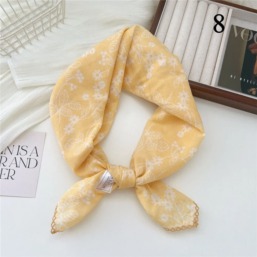 French Cotton Linen Square Hair Scarf Women Girls Spring Summer Korea Hair Band Sweet Scarf Kerchief Girl Headscarf Headdress