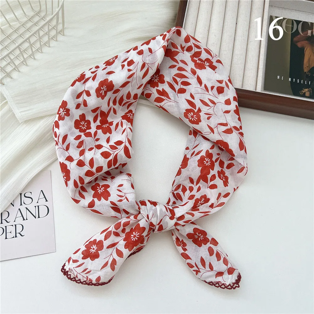 French Cotton Linen Square Hair Scarf Women Girls Spring Summer Korea Hair Band Sweet Scarf Kerchief Girl Headscarf Headdress
