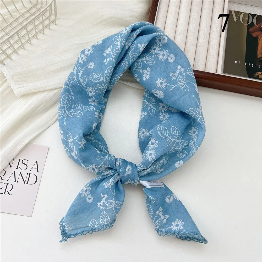 French Cotton Linen Square Hair Scarf Women Girls Spring Summer Korea Hair Band Sweet Scarf Kerchief Girl Headscarf Headdress