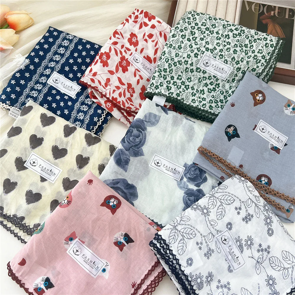 French Cotton Linen Square Hair Scarf Women Girls Spring Summer Korea Hair Band Sweet Scarf Kerchief Girl Headscarf Headdress