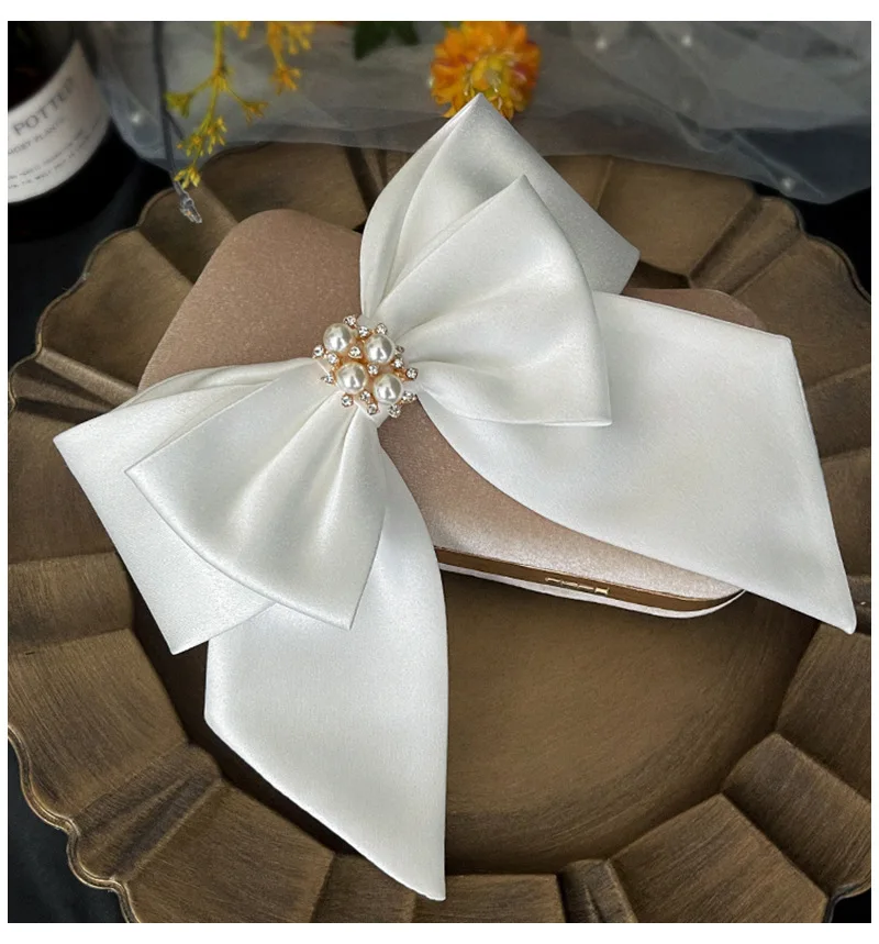 Satin Bowknot Hair Clips For Women Pearl Large Bow Barrettes Hairpins Hair Accessories Party Prom Wedding Hairclip Headdress