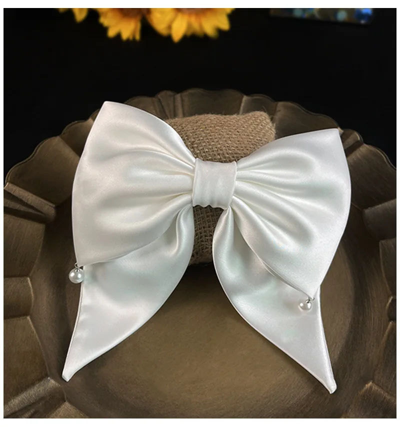 Satin Bowknot Hair Clips For Women Pearl Large Bow Barrettes Hairpins Hair Accessories Party Prom Wedding Hairclip Headdress
