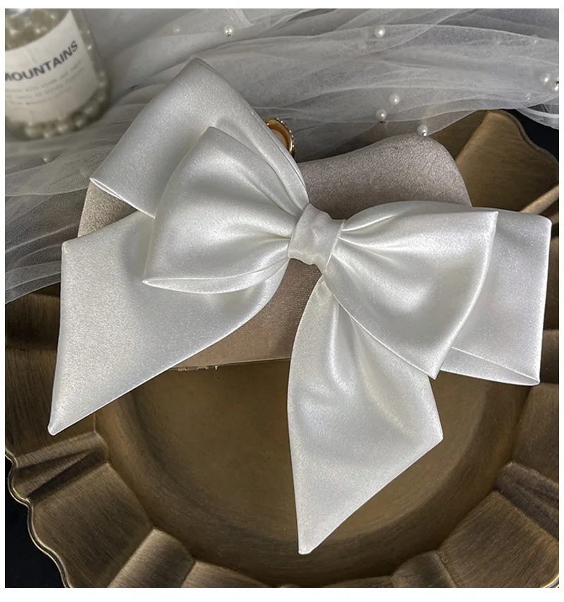 Satin Bowknot Hair Clips For Women Pearl Large Bow Barrettes Hairpins Hair Accessories Party Prom Wedding Hairclip Headdress