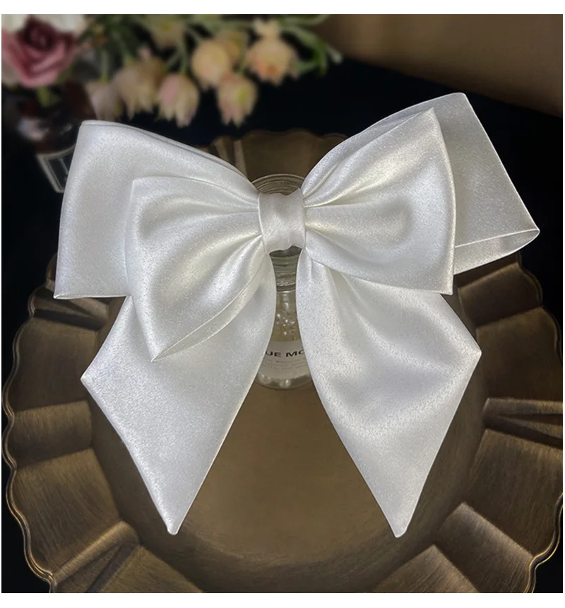 Satin Bowknot Hair Clips For Women Pearl Large Bow Barrettes Hairpins Hair Accessories Party Prom Wedding Hairclip Headdress