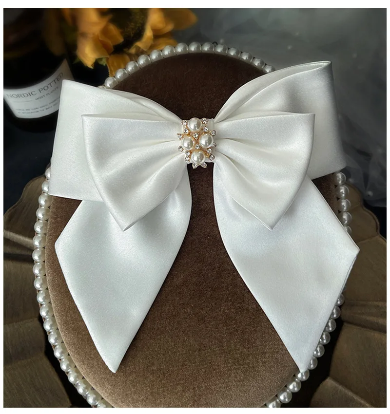Satin Bowknot Hair Clips For Women Pearl Large Bow Barrettes Hairpins Hair Accessories Party Prom Wedding Hairclip Headdress