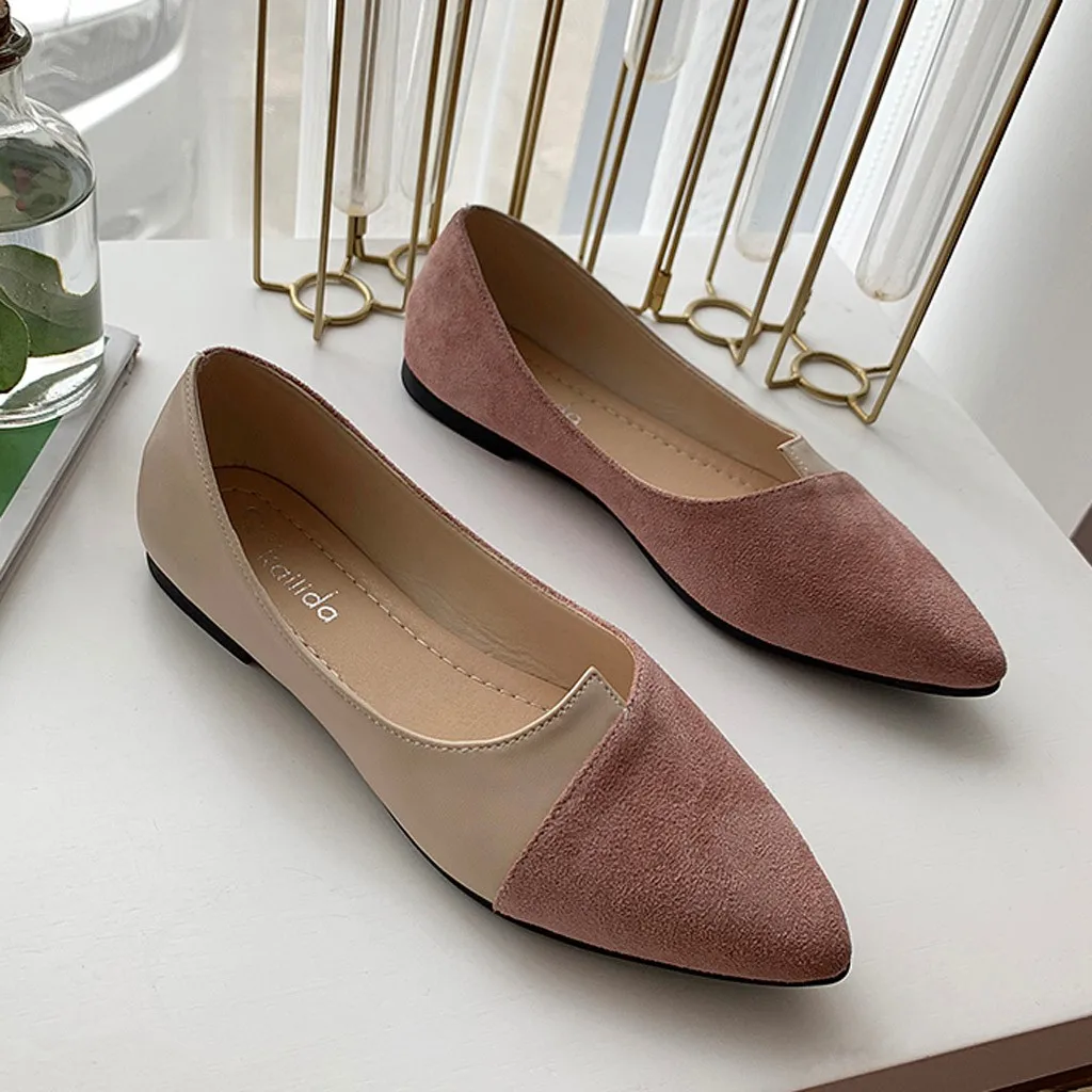 Pointed Toe Flat Shoes Women Solid Patchwork Slip On Shoes Casual Breathable Ballet Flats Daily All-Match Comfort Loafers Shoes