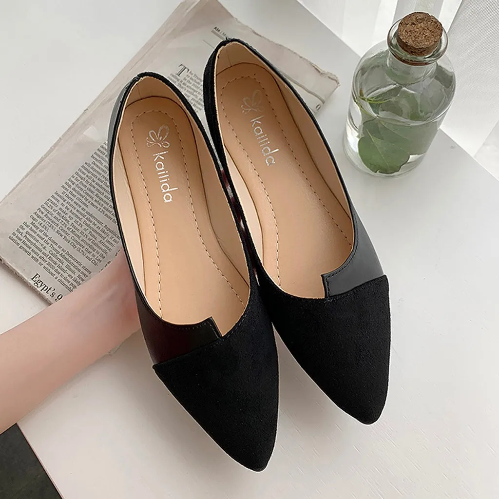 Pointed Toe Flat Shoes Women Solid Patchwork Slip On Shoes Casual Breathable Ballet Flats Daily All-Match Comfort Loafers Shoes
