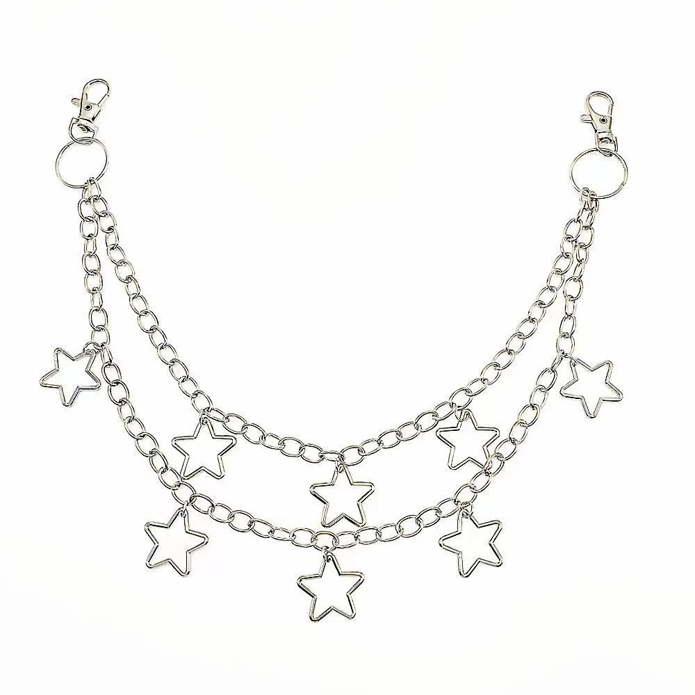 1pc Star Double Layer Waist Chain Mens Decorative Pant Chain Jeans Trouser Chains Hip Hop Rock Chain Punk Retro Belt Chain