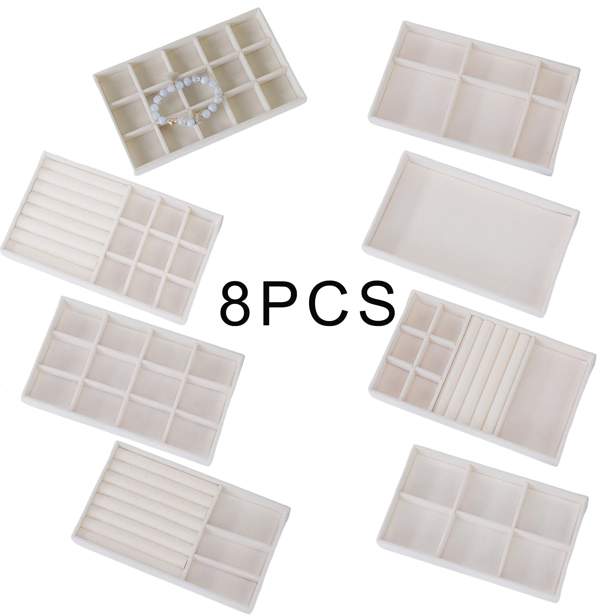 1 Set, (Including 8PCS) Flocking Jewelry Box Jewelry Tray