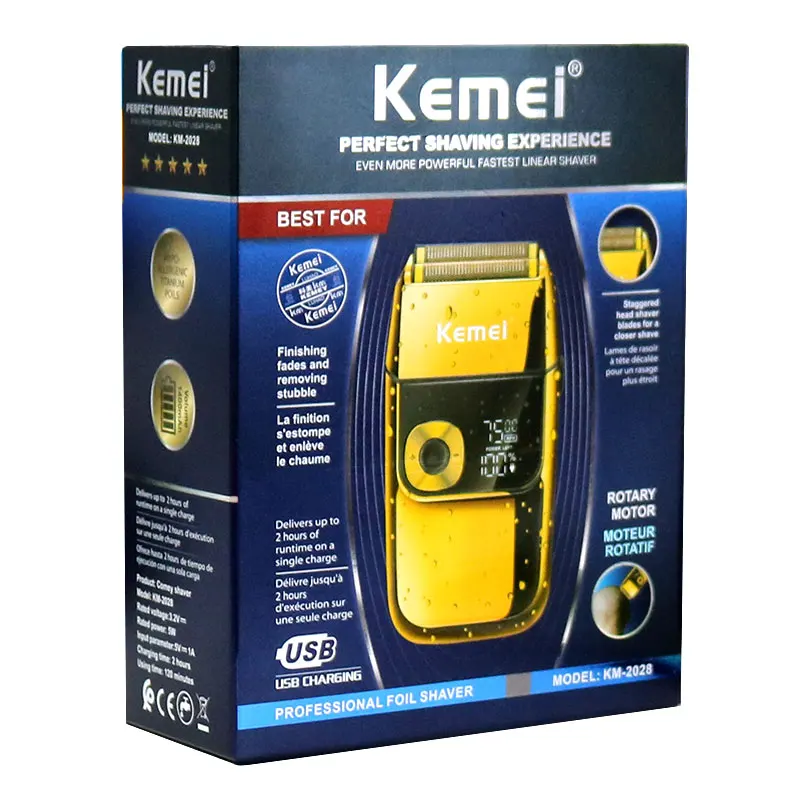 Kemei 2028 Barber Professional Beard Hair Shaver For Men Electric Shaver Rechargeable Electric Razor Balds Head Shaving Machine