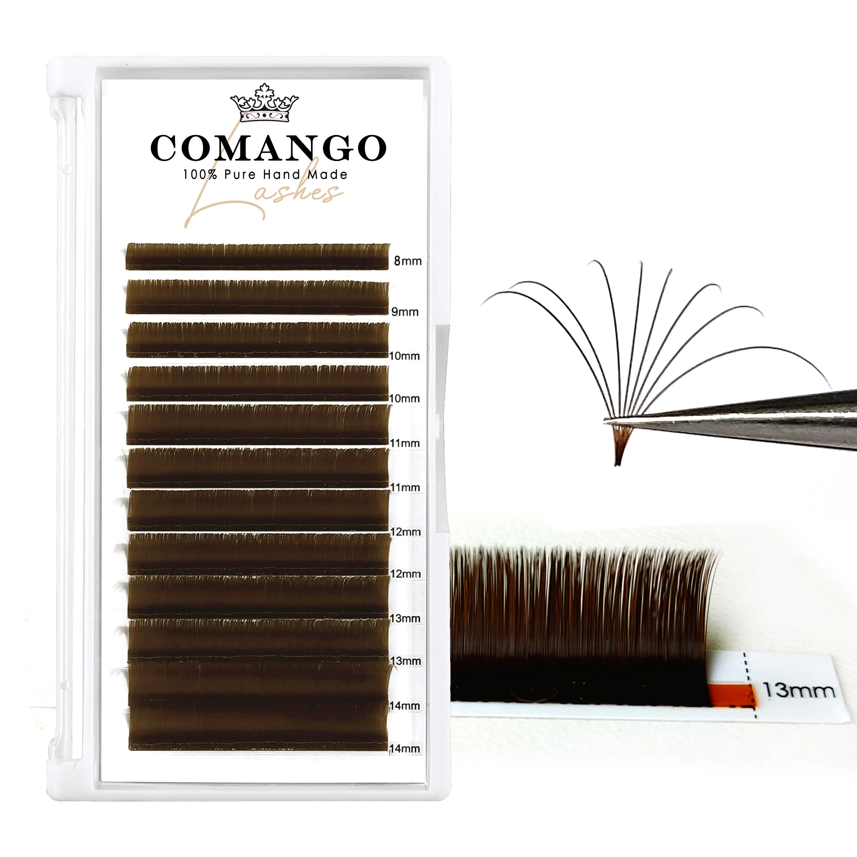 CoMango Dark Brown Easy fan Eyelash Extension C/D Curl Mix 8-14mm Individual Ombre Eyelash Lashes High Quality Colorful Blooming
