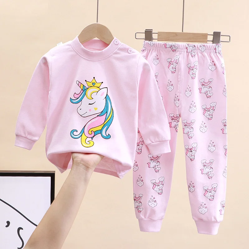 Autumn Kids Cartoon Pajama Sets Spring Girls Boys Print Sleepwear Suits Baby Long Sleeve T-Shirt+Pants 2Pcs Outfits Clothes 0-8Y