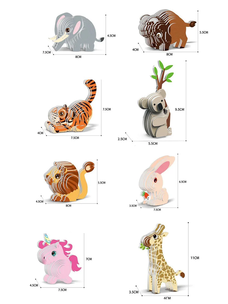3D DIY Puzzle Animal Theme Lion Tiger Rabbit Model Cartoon Paper Toy Kids Early Learning Assembly Three-dimensional Jigsaw Toy