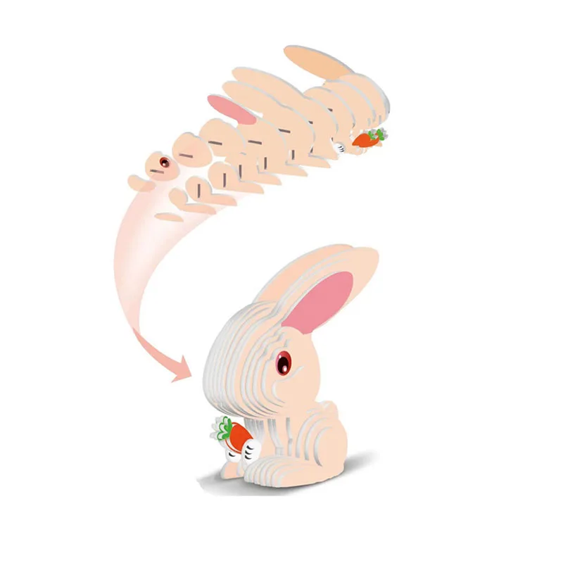 3D DIY Puzzle Animal Theme Lion Tiger Rabbit Model Cartoon Paper Toy Kids Early Learning Assembly Three-dimensional Jigsaw Toy