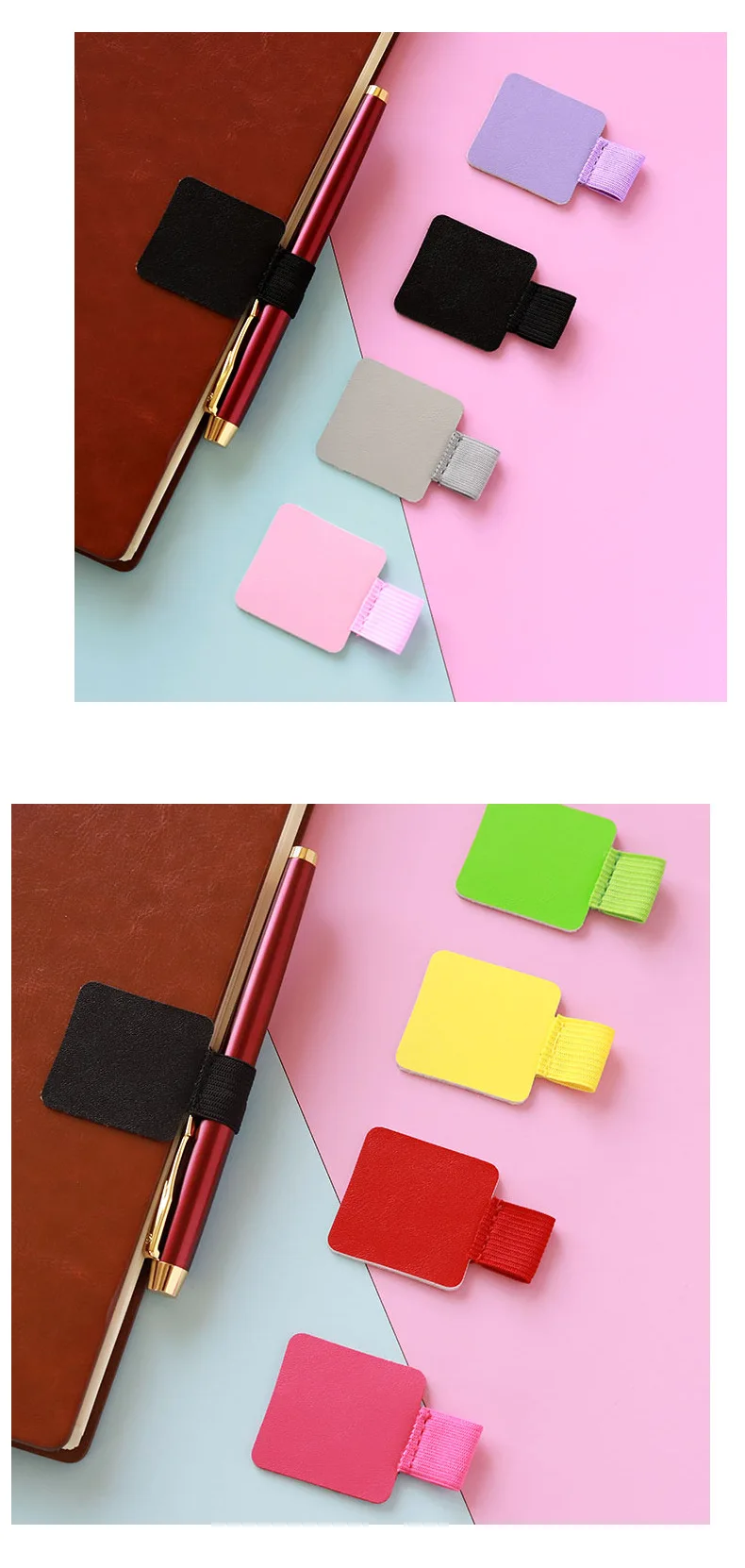 Adhesive Pen Clip Protective Case PU Leather Notebook Elastic Loop Cover for Diary Planner Clip for Apple iPhone Pencil Holder