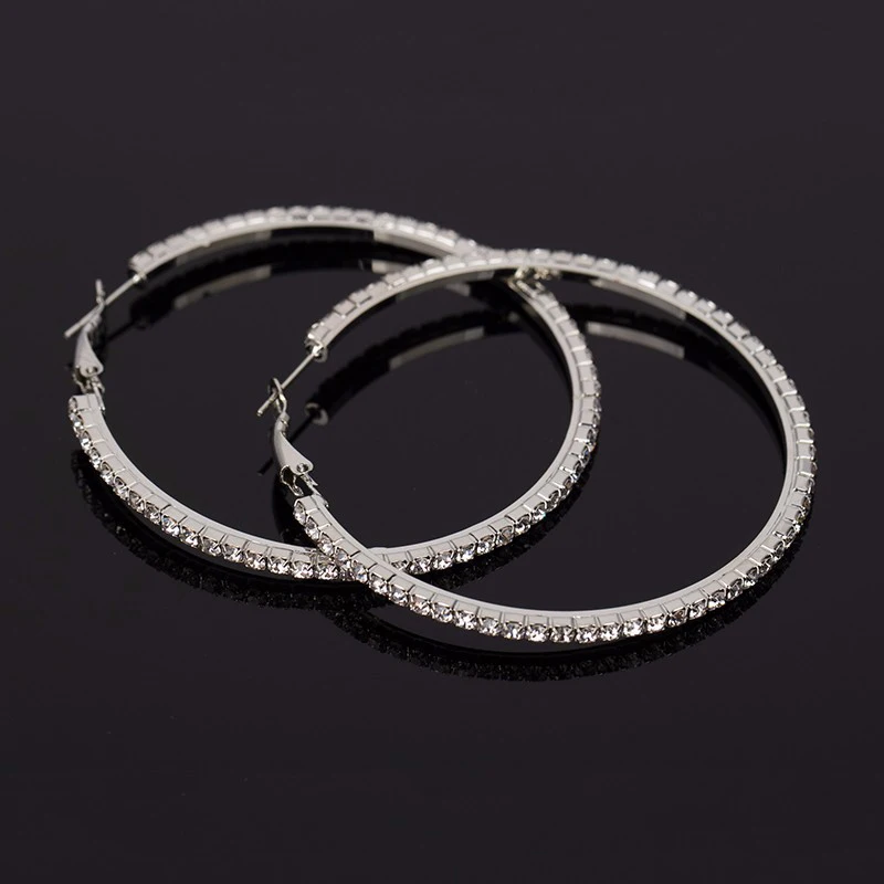 30-80mm Big Hoop Earrings For Women Girls Circle Crystal Rhinestone Earrings Black Gold Silver Color Round Earings Party Gift