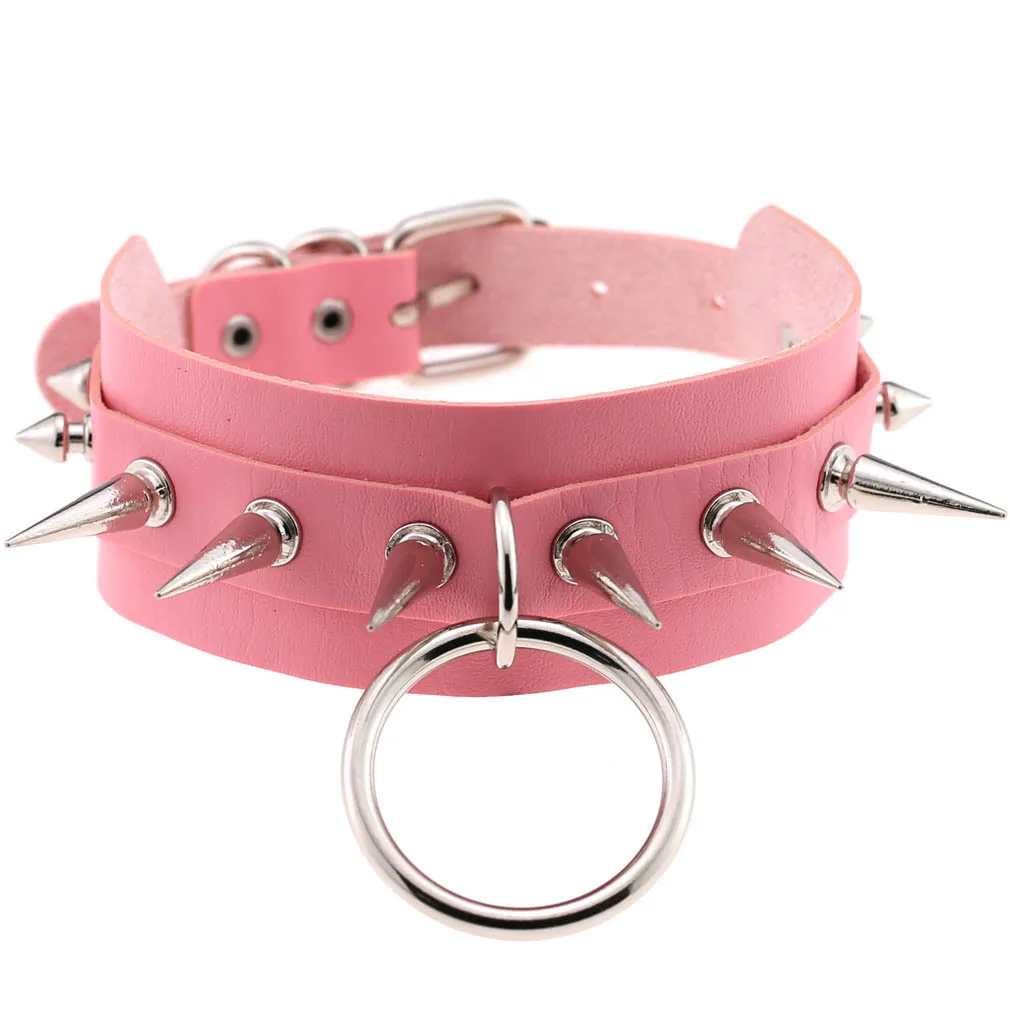 DIEZI Trendy Punk Pink Lace Leather Choker Necklace For Women Men Torques Harajuku Gothic Cirle Heart Pendant Necklace Jewelry