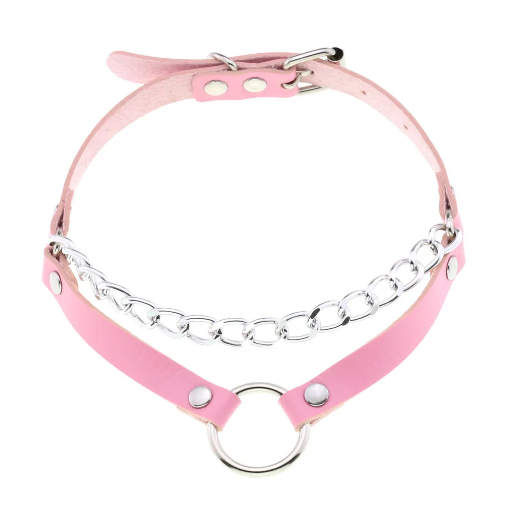 DIEZI Trendy Punk Pink Lace Leather Choker Necklace For Women Men Torques Harajuku Gothic Cirle Heart Pendant Necklace Jewelry