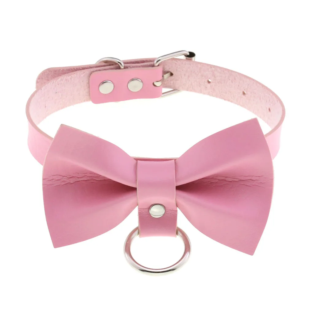 DIEZI Trendy Punk Pink Lace Leather Choker Necklace For Women Men Torques Harajuku Gothic Cirle Heart Pendant Necklace Jewelry