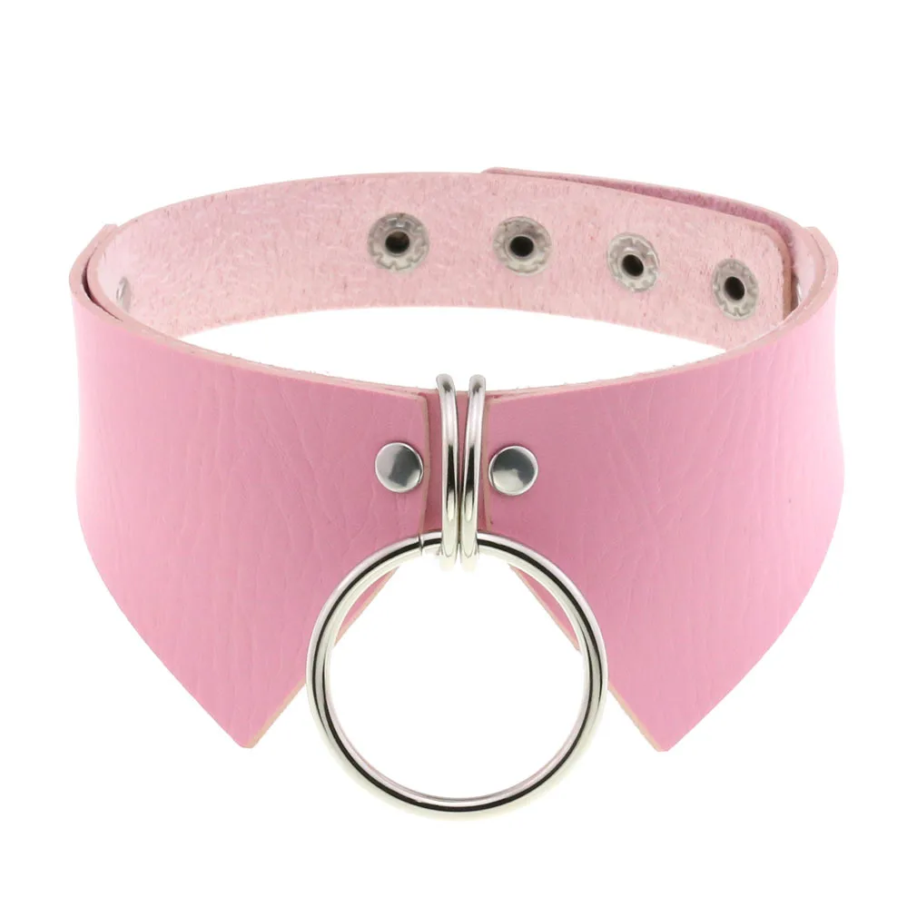 DIEZI Trendy Punk Pink Lace Leather Choker Necklace For Women Men Torques Harajuku Gothic Cirle Heart Pendant Necklace Jewelry