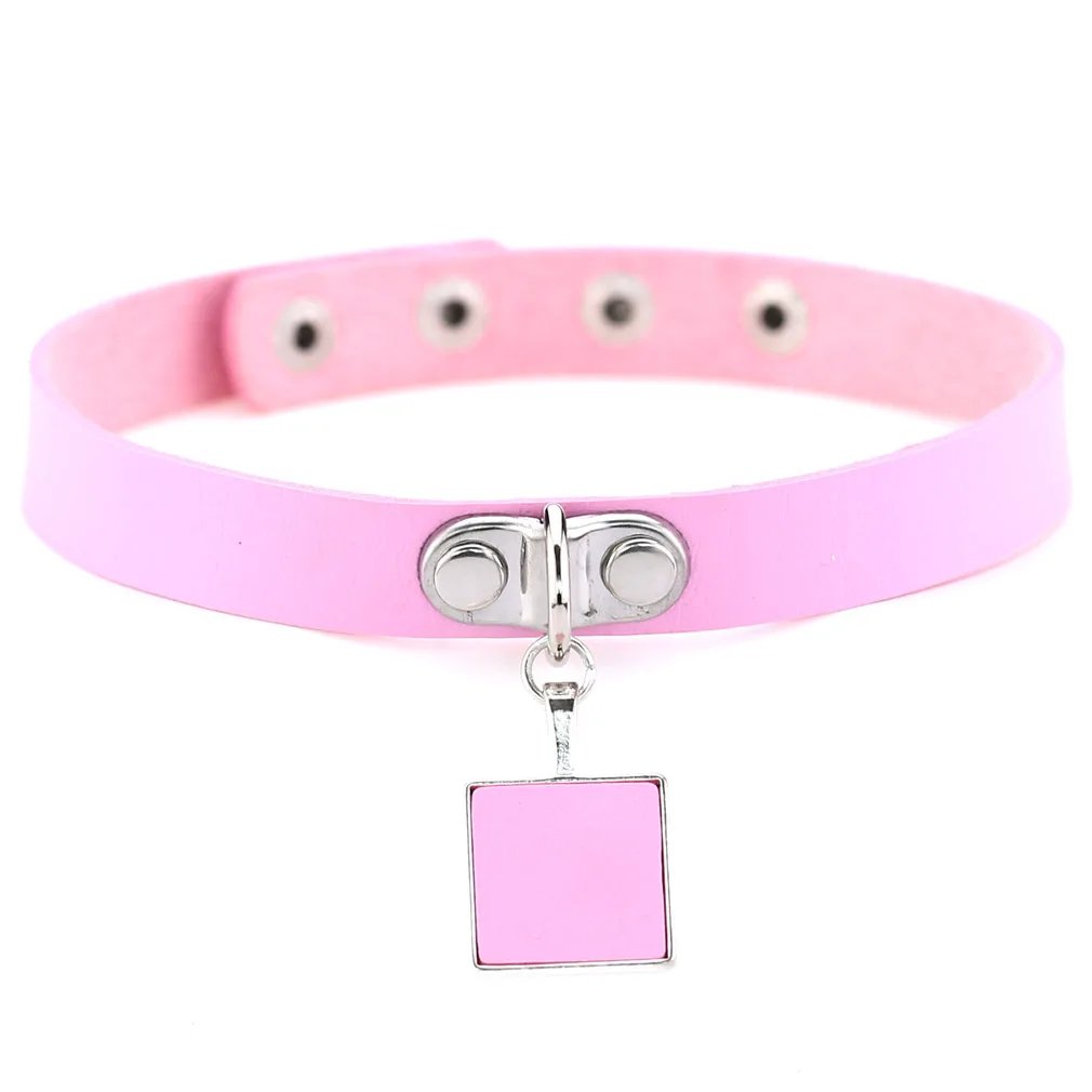 DIEZI Trendy Punk Pink Lace Leather Choker Necklace For Women Men Torques Harajuku Gothic Cirle Heart Pendant Necklace Jewelry