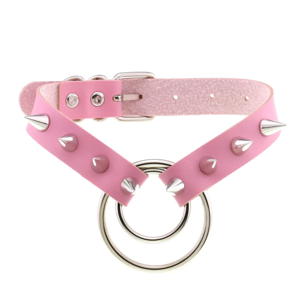 DIEZI Trendy Punk Pink Lace Leather Choker Necklace For Women Men Torques Harajuku Gothic Cirle Heart Pendant Necklace Jewelry