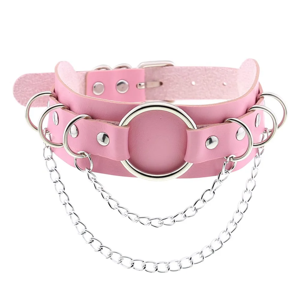 DIEZI Trendy Punk Pink Lace Leather Choker Necklace For Women Men Torques Harajuku Gothic Cirle Heart Pendant Necklace Jewelry