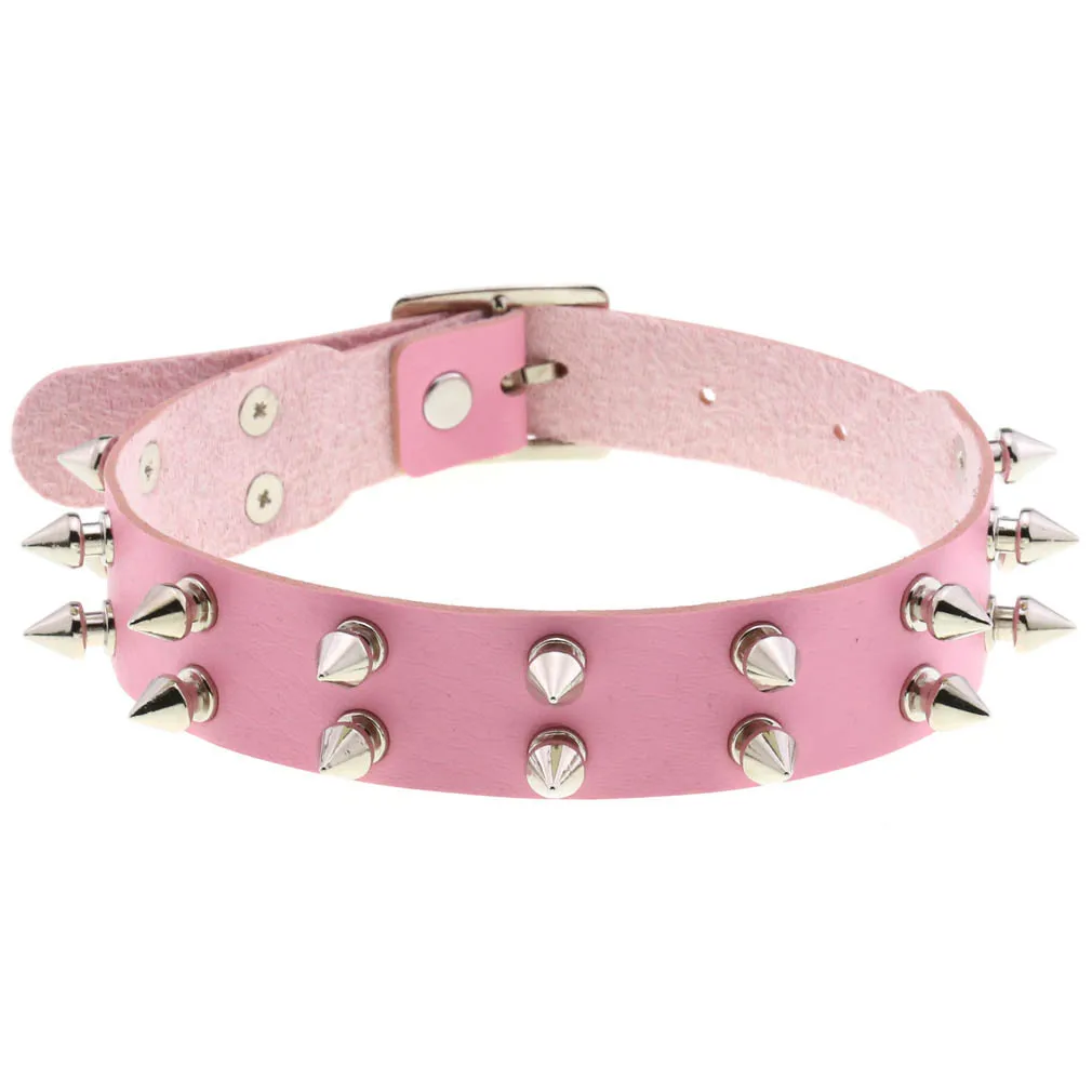 DIEZI Trendy Punk Pink Lace Leather Choker Necklace For Women Men Torques Harajuku Gothic Cirle Heart Pendant Necklace Jewelry