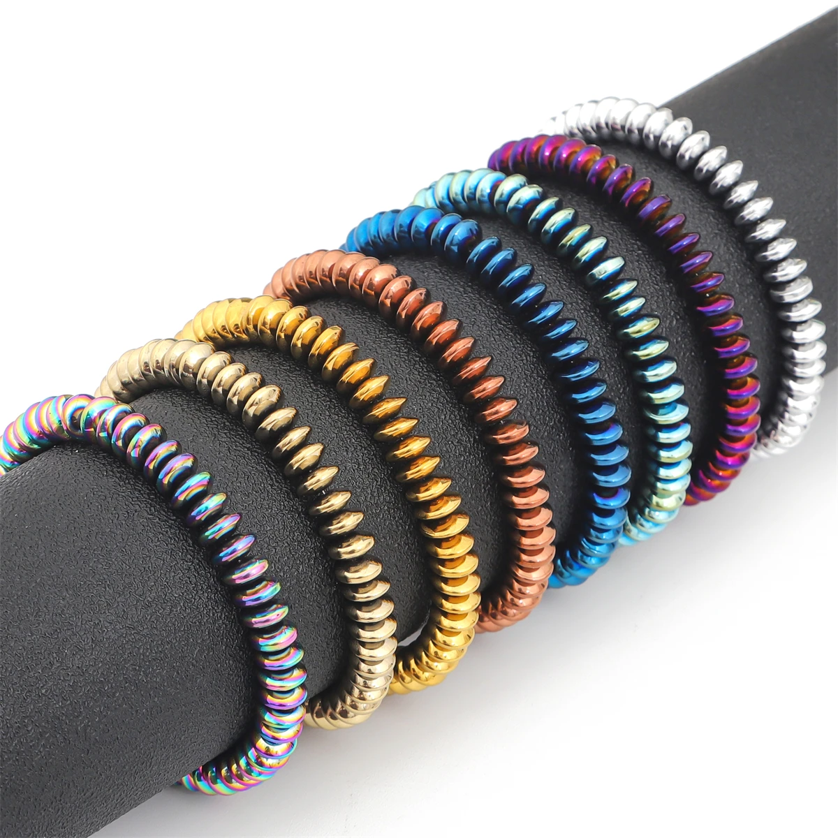 3/4/6/8mm Natural Hematite Beads Plating Flat Round Disk Loose Spacer Beads for Earring Necklace Bracelet DIY Jewelry Making 15"
