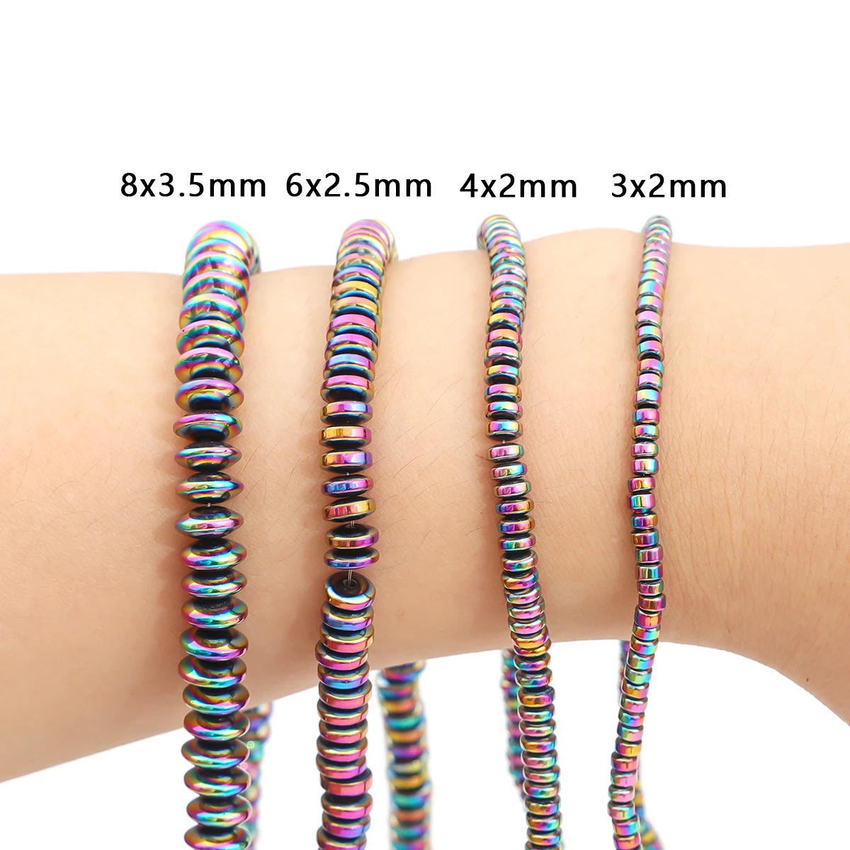 3/4/6/8mm Natural Hematite Beads Plating Flat Round Disk Loose Spacer Beads for Earring Necklace Bracelet DIY Jewelry Making 15"