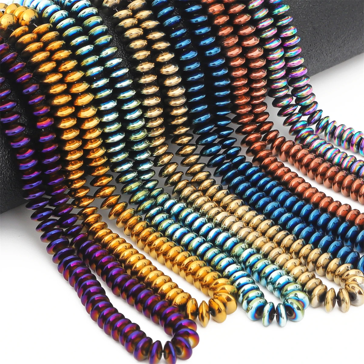 3/4/6/8mm Natural Hematite Beads Plating Flat Round Disk Loose Spacer Beads for Earring Necklace Bracelet DIY Jewelry Making 15"