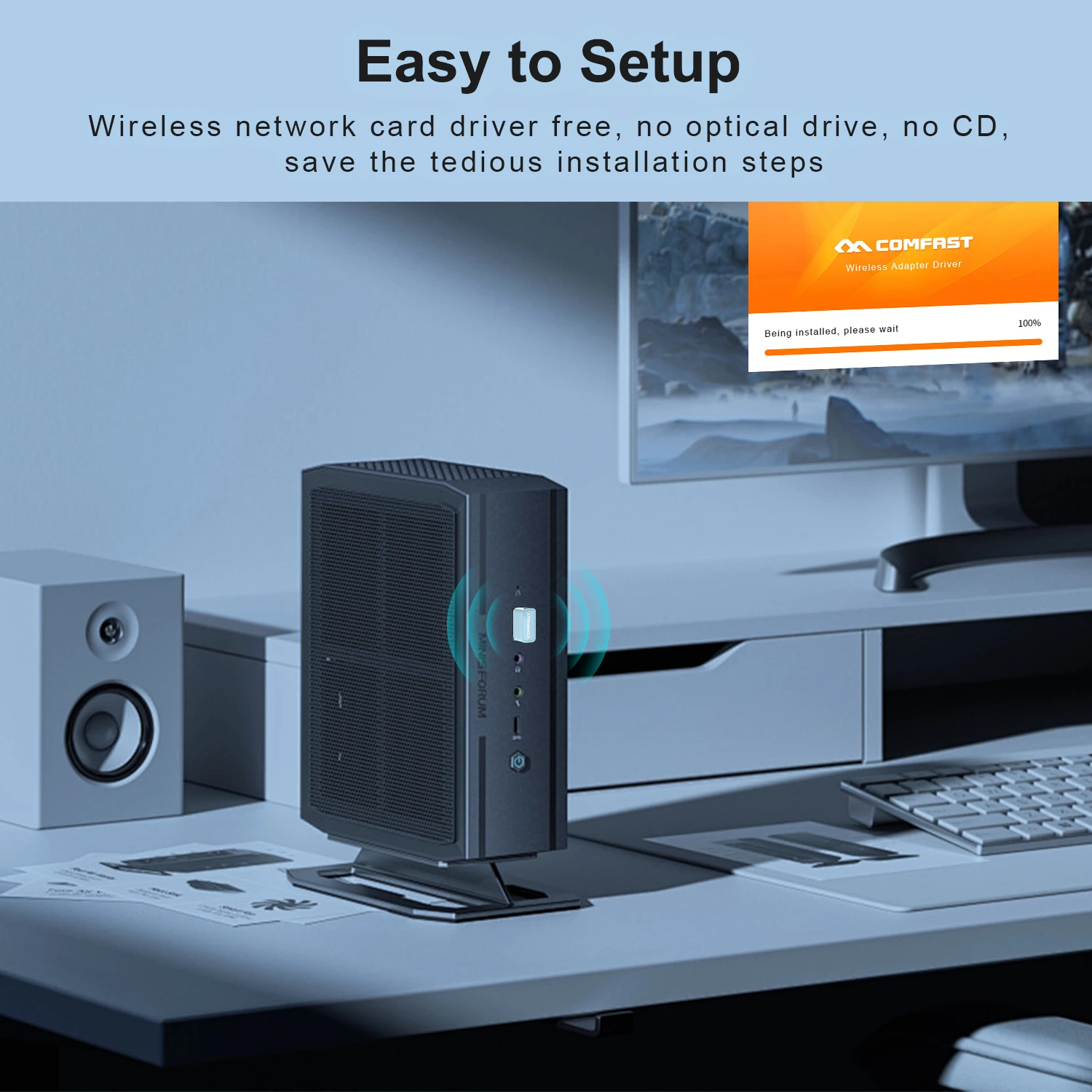 Comfast 150Mbps USB WiFi Adapter 2.4GHz Internet Card Drive Free LAN Wi-Fi Receiver Key Dongle Antenna Para PC Win 7 8 10 11