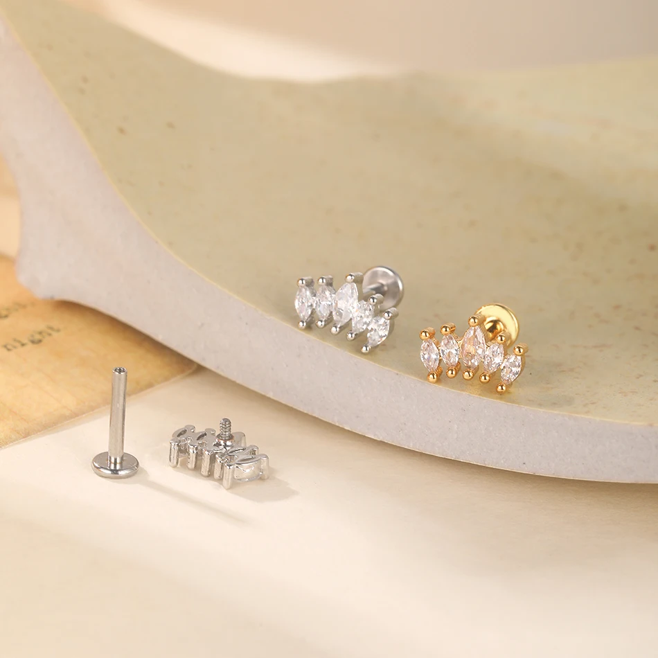 1PC Lip Stud Stainless Steel Ear Piercing Earring Nail Moon Ring Crystal Flower Cross Cartilage Tragus Screw Body Jewelry New