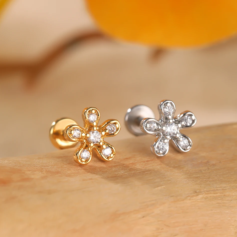 1PC Lip Stud Stainless Steel Ear Piercing Earring Nail Moon Ring Crystal Flower Cross Cartilage Tragus Screw Body Jewelry New