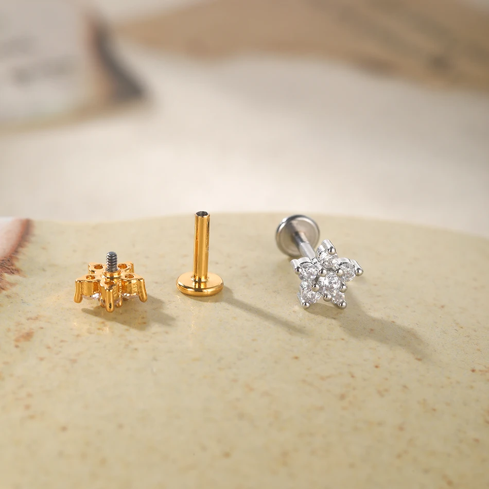 1PC Lip Stud Stainless Steel Ear Piercing Earring Nail Moon Ring Crystal Flower Cross Cartilage Tragus Screw Body Jewelry New