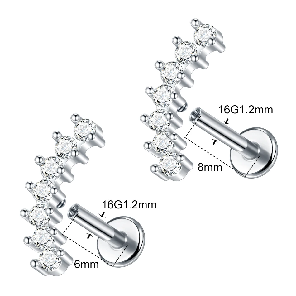 1PC Lip Stud Stainless Steel Ear Piercing Earring Nail Moon Ring Crystal Flower Cross Cartilage Tragus Screw Body Jewelry New