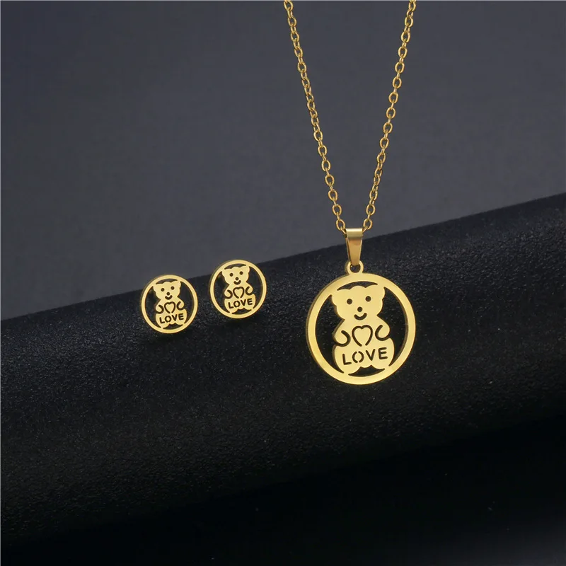 Stainless Steel Animal Jewelry Sets Fashion Women Cat Rabbit Mouse Owl Dolpnin Paw Bear Necklaces Earings Pop Jewelry 2022 New