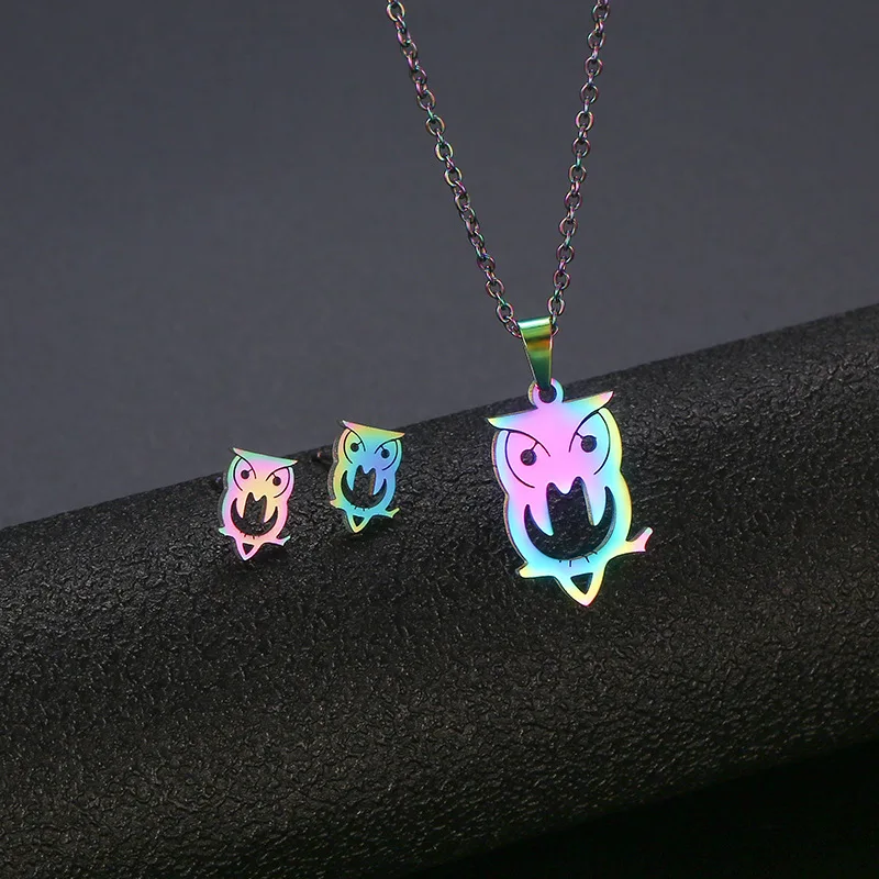 Stainless Steel Animal Jewelry Sets Fashion Women Cat Rabbit Mouse Owl Dolpnin Paw Bear Necklaces Earings Pop Jewelry 2022 New