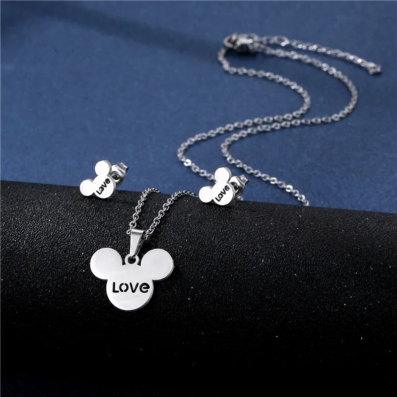 Stainless Steel Animal Jewelry Sets Fashion Women Cat Rabbit Mouse Owl Dolpnin Paw Bear Necklaces Earings Pop Jewelry 2022 New