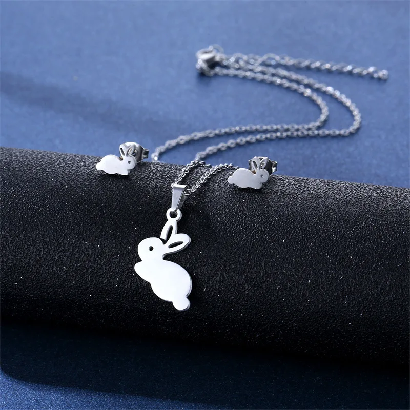 Stainless Steel Animal Jewelry Sets Fashion Women Cat Rabbit Mouse Owl Dolpnin Paw Bear Necklaces Earings Pop Jewelry 2022 New