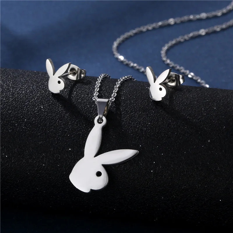 Stainless Steel Animal Jewelry Sets Fashion Women Cat Rabbit Mouse Owl Dolpnin Paw Bear Necklaces Earings Pop Jewelry 2022 New