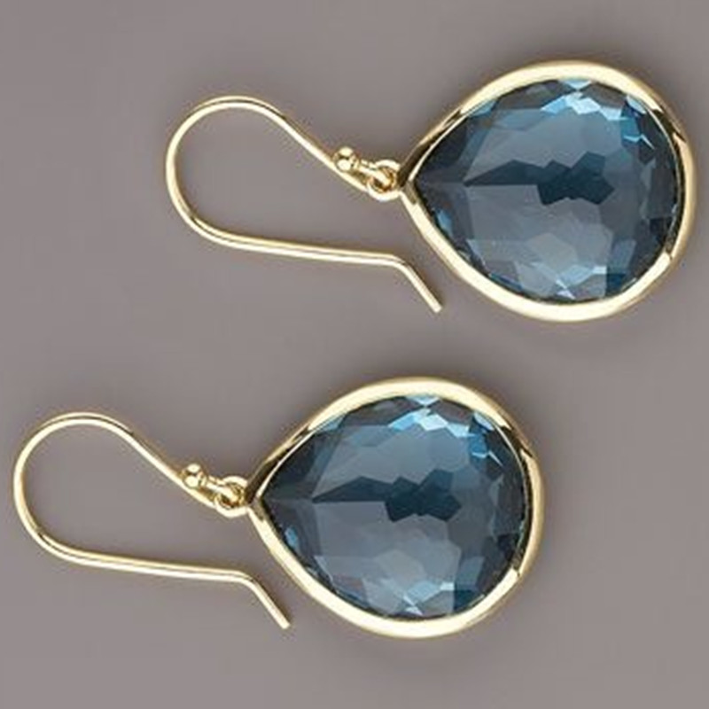 Trendy Water Drop Sea Blue Zircon Stones Earrings Exquisite Gold Color Metal Engagement Wedding Dangle Earrings for Women