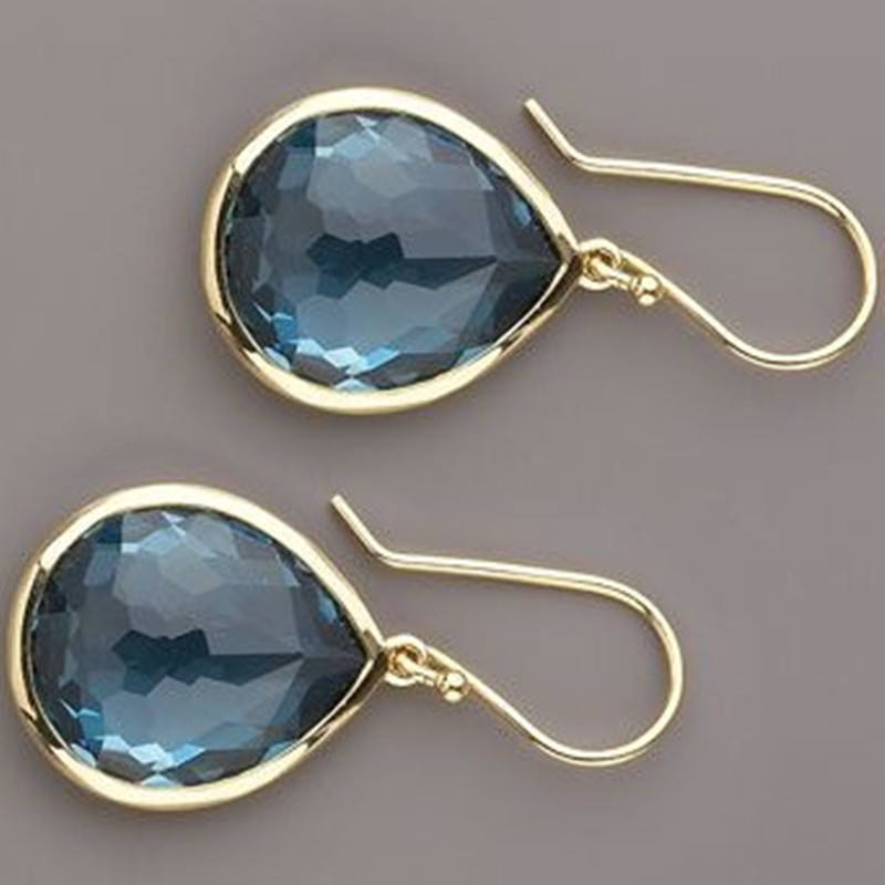 Trendy Water Drop Sea Blue Zircon Stones Earrings Exquisite Gold Color Metal Engagement Wedding Dangle Earrings for Women